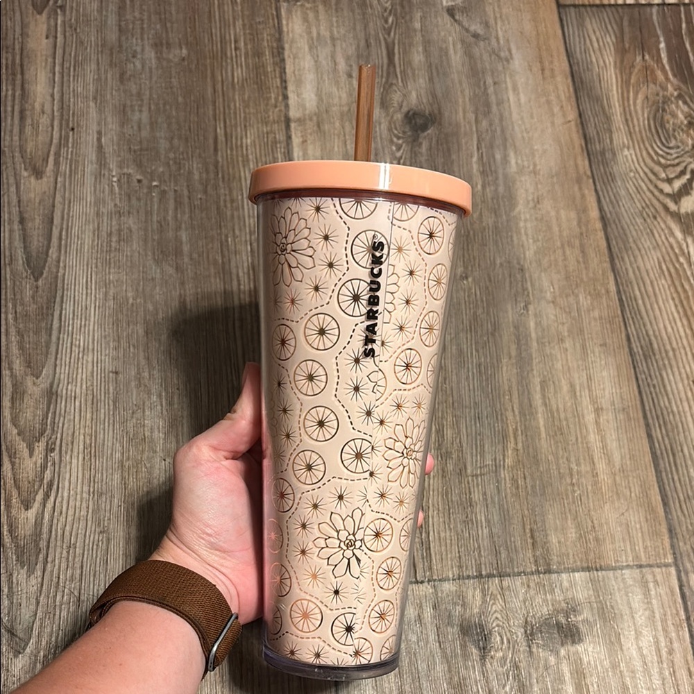 Starbucks Peach/Light Pink Floral Tumbler